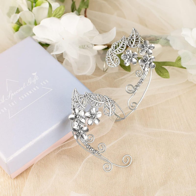 Yolmina Elven Ear Cuffs for Women, Handmade Elf Fairy Earrings Cuff Wrap Clip-on Filigree Earrings for Fantasy Fairy Halloween Costume, Cosplay, Wedding, Handcraft (Silver) - Image 3